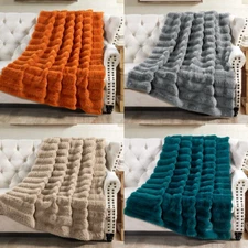 Luxury Rabbit Faux Fur Blanket – Tread Pattern Throw with Micromink Back Gift