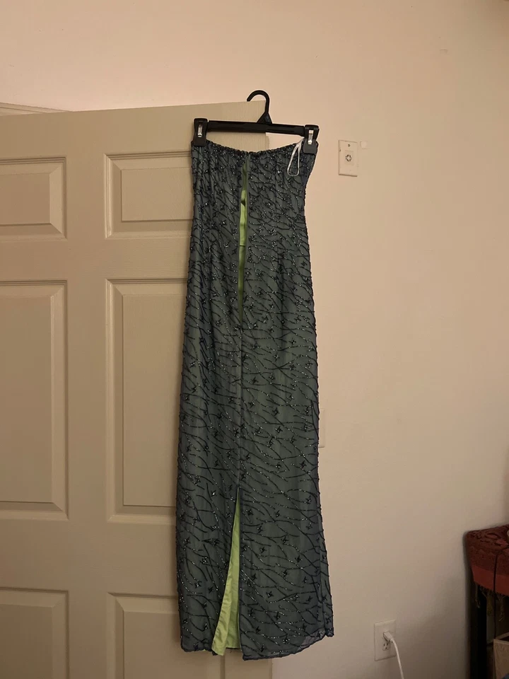 Vintage Sean Collection Prom Dress Maxi Gown Silk Beaded 90S Y2K Formal Green - Image 2 of 4