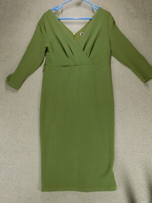 Another Story Womens Green Dress Size L VNeck 3/4 Sleeve Knee Length