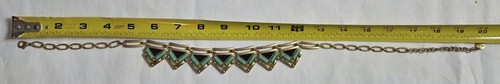 STELLA & DOT Green Turquoise Gem Black Enamel BAR TRIANGLE Statement NECKLACE - Picture 7 of 8