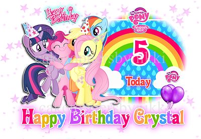 A5 EDIBLE PERSONALISED MY LITTLE PONY BIRTHDAY RAINBOW A5 LANDSCAPE CAKE  TOPPER UK