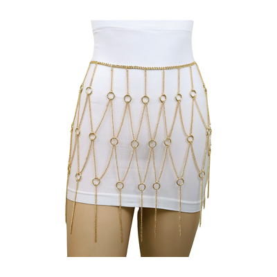 Women Gold Metal Chain Circle Rings Skirt Long Tassel Sexy Belt High Waist S M Sexy Women Silver Metal Chain Circle Rings Long Tassel Skirt  main image 4