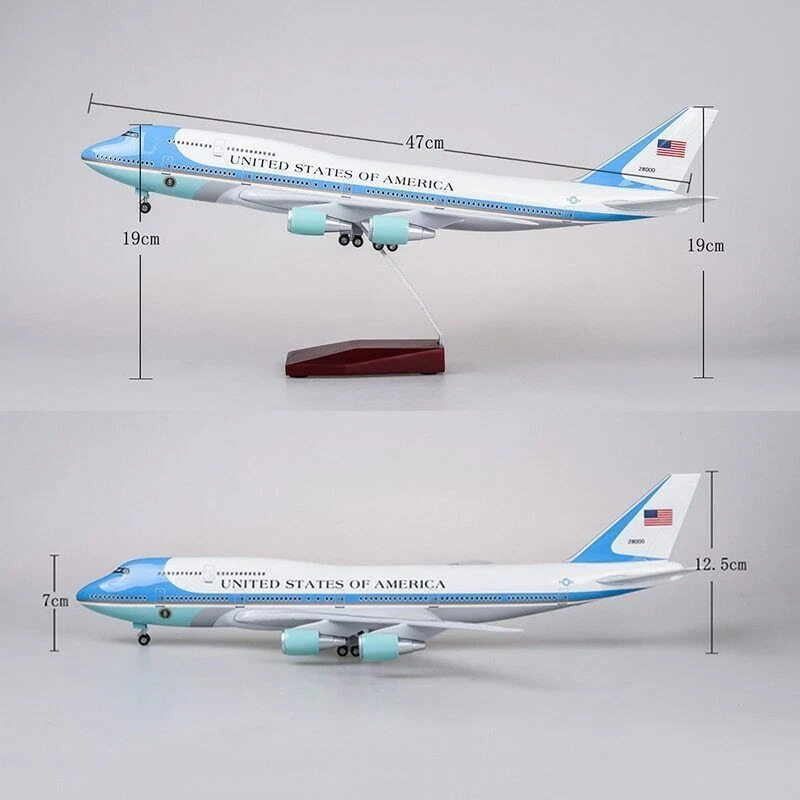 Модель самолета 18,5 дюйма в масштабе 1:150 Air Force One Boeing 747 с голосовым освещением кабины - Изображение 3 из 4