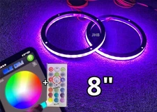 JHB Pair 8" Bluetooth Remote RGB LED Rings Lights for Subs Sound Audio Speakers
