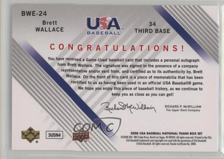 2008 USA Baseball National Teams Jersey Autos Blue Ink /75 Brett Wallace Auto - Image 2 of 2