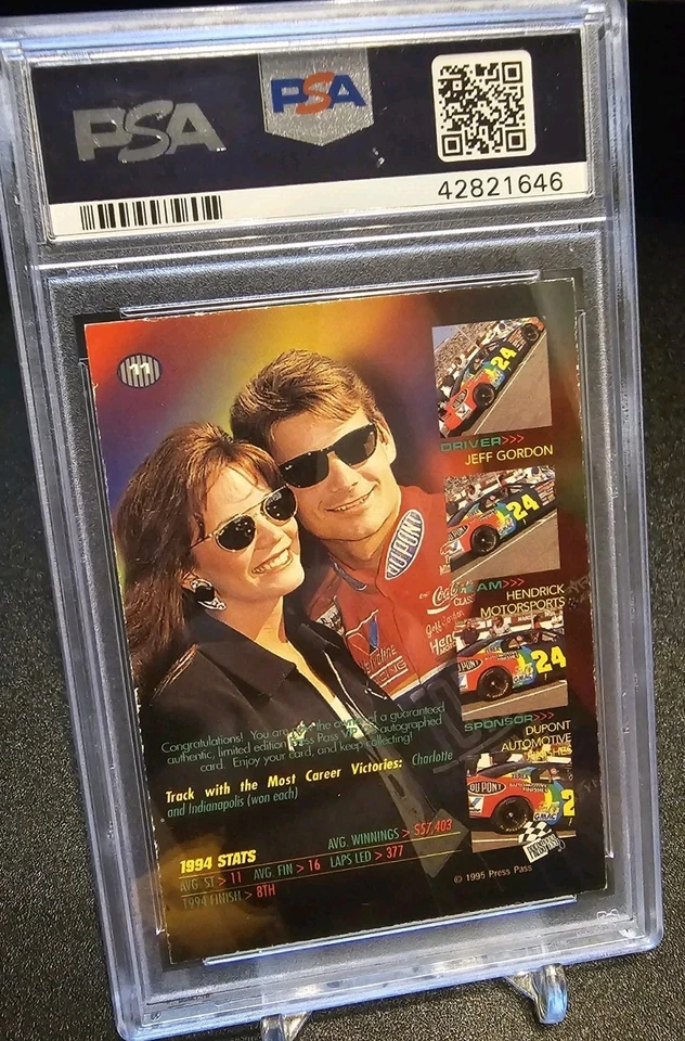 JEFF GORDON - 1995 Press Pass NASCAR VIP - ON-CARD AUTO - PSA Authentic Auto 8 - Image 2 of 2