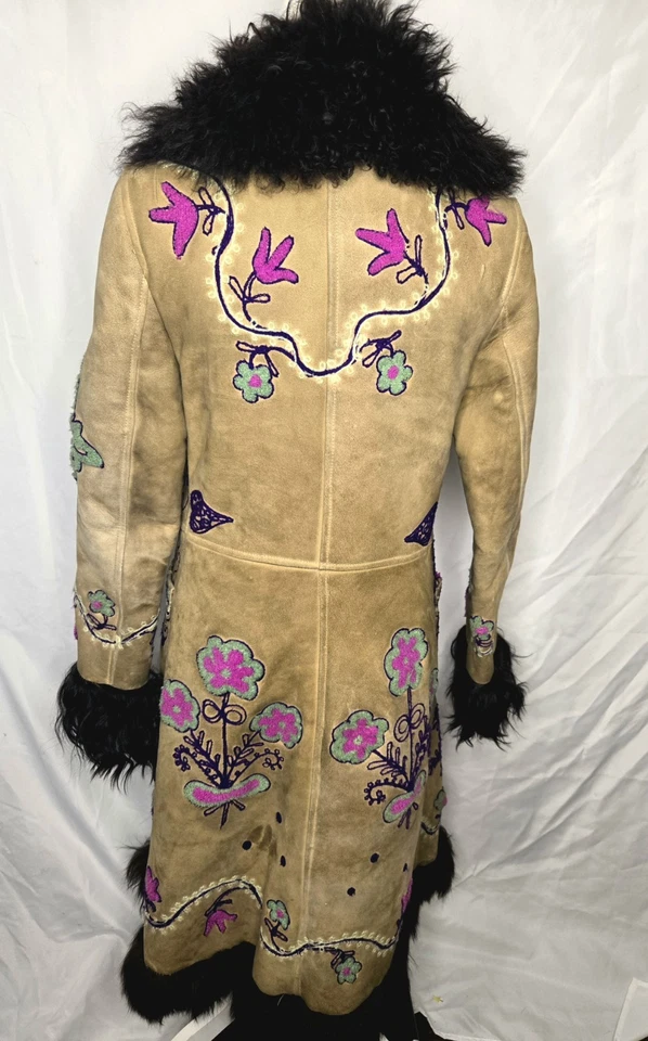 Penny Lane пальто винтажный 60 70-х афганский лохматый цветочный вышитая овчина S Yaqub - Изображение 2 из 4