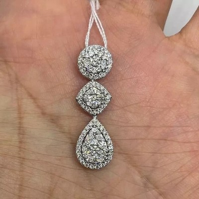 Round Cut Simulated Diamond Fancy Stunning Pendant Chain 14k White Gold Plated