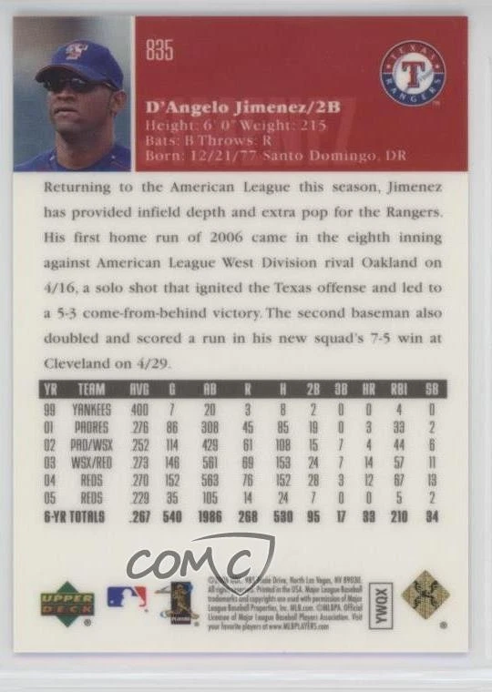 2006 Upper Deck Special F/X Purple /150 D'Angelo Jimenez #835 - Image 2 of 2