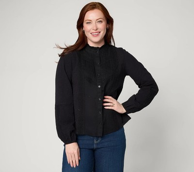 LOGO Lavish by Lori Goldstein Cotton Woven Blouse Black 3X