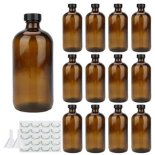 16oz Glass Bottles, 12 Pack amber Glass Storage Bottles Sets with Lids,Amber ...