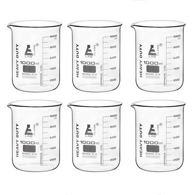 6PK Eisco Heavy Duty Beaker 1000ml Thick Walls White Graduations