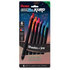Pentel EnerGel Kuro, Shades of Joy, Liquid Gel Pen, 0.7mm, 6-pk