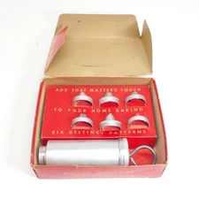 Vintage Lorraine Aluminum Cake Decorator Set w/Tips Original Box Small Mini K19