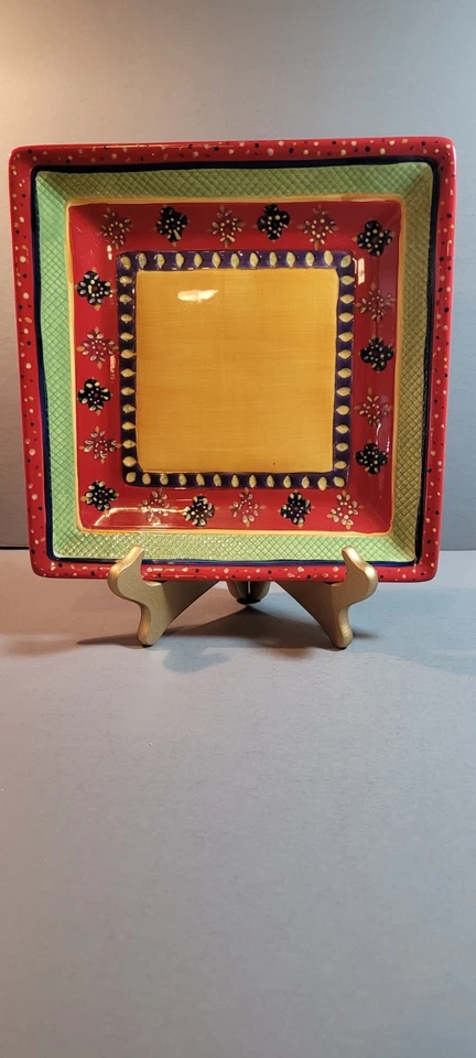 VTG TableTops Gallery Rumba Hand Crafted & Painted 10" Square Tray & Stand Fine - Image 4 of 4