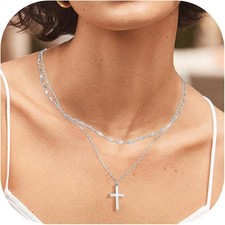 Cross Necklace for Women, Gold Plated/Sterling Silver Plated Layered Choker...