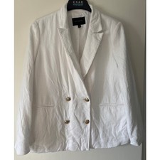 BANANA REPUBLIC Textured Cotton-Linen Blazer Jacket 12 Double Breasted Preppy BR