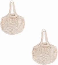 2 Pack Reusable Produce Bags | Mesh Net Washable Long Cotton String Handles for 