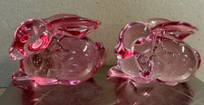 Lenox Glass Easter Pink Bunny Rabbit Taper Candle Holder Set of 2