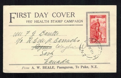 New Zealand 1937 1d Boy Hiker Health First Day Cover FDC Dickinson 'Fortex' env