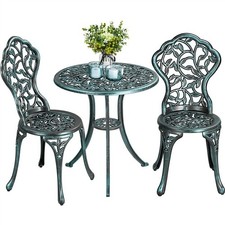 3 Piece Patio Bistro Table Set with Umbrella Hole Outdoor Antique Dining Set