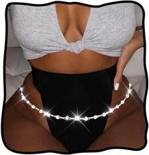 Nicute Rhinestone Belly Chain Silver Waist Sparkly Body Jewelry