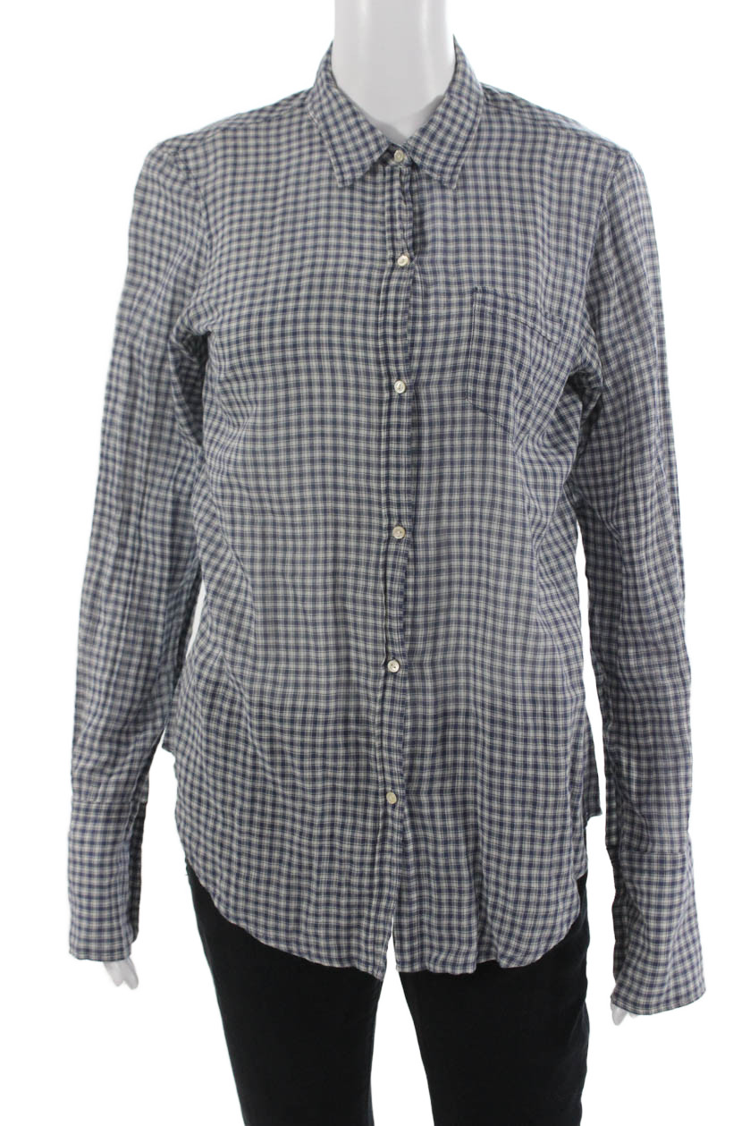 Nili Lotan Women Blue Check Button-Up Long Sleeve Maternity Size SFree Shipping in US $100+ Orders | $6.95 Orders Below