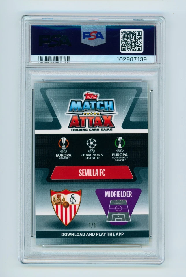 2021 Erik Lamela Topps Chrome Match Attax Superfractor Sevilla Card 1/1 PSA 10 - Image 2 of 3