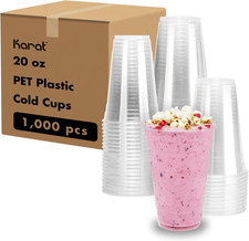 Karat 1,000 Ct 20Oz Plastic Cups, Clear Disposable Cold Cup for Iced Coffee, S