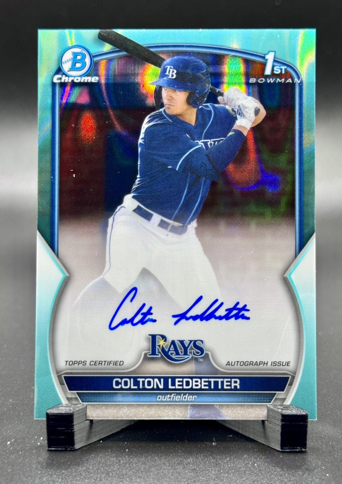 2023 Bowman Chrome Colton Ledbetter 1st Aqua Lava Refractor Auto #/199