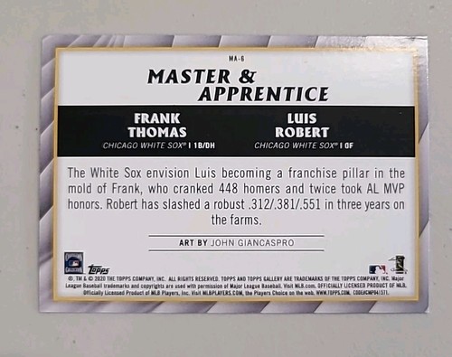 Luis Robert Frank Thomas 2020 Topps Gallery Master and Apprentice MA-6 White Sox - Picture 2 of 2