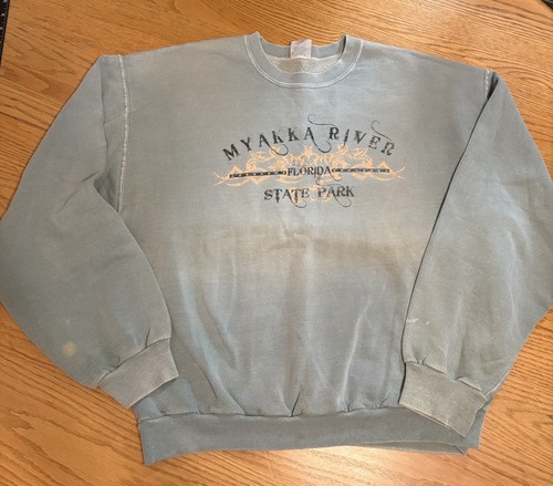 Jerzees 90s Crewneck Sweatshirt Myakka River Florida Park Large Faded Green Blue