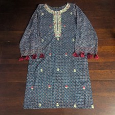 Agha Noor XS Kurti Floral Embroidered Tunic Blouse Boho Modest Feminine Pakistan