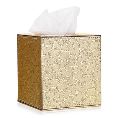 Sumnacon Square Leather Tissue Box Cover - Stylish Cube Gold