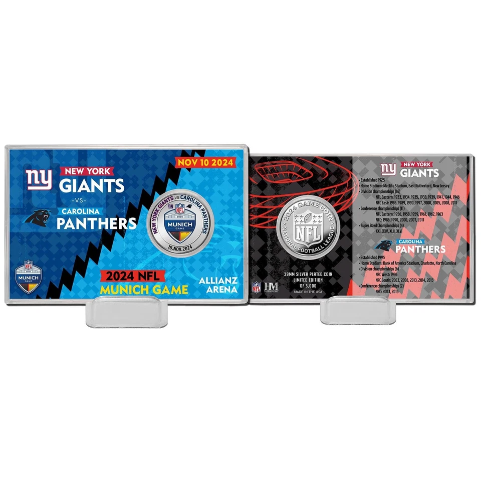 HIGHLAND MINT NFL MUNICH GAME Silver Coin Card NY Giants Carolina Panthers