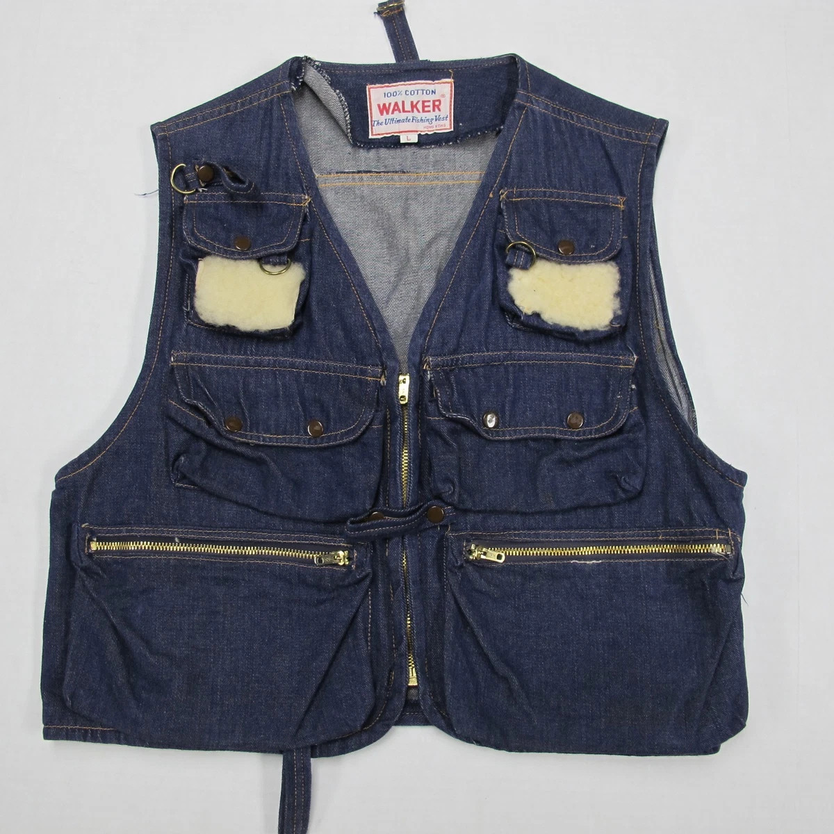 Gilet De Pêche Vintage Walker – Homme Taille L – Jean Bleu – Années 60