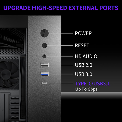 ATX PC Case,6 PWM ARGB Fans Pre-Installed,360Mm RAD Support,Type-C Gaming PC Cas - Afbeelding 7 van 9