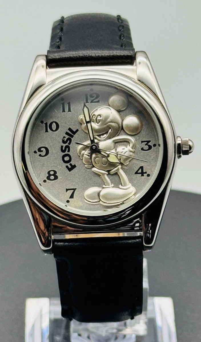 RARE VINTAGE FOSSIL MICKEY MOUSE LIMITED EDITION SILVER WATCH & COIN Rare fossil mickey mouse - Gem main image 3