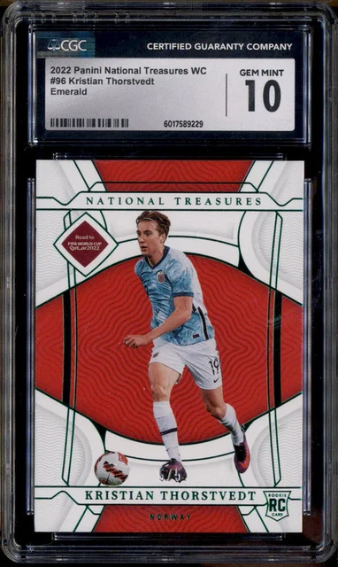 2022 National Treasures World Cup Emerald #96 Kristian Thorstvedt RC /5 CGC 10