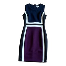 CALVIN KLEIN SLEEVELESS COLORBLOCKED NAVY  WINE SHEATH DRESS HITS AT KNEE SZ 4
