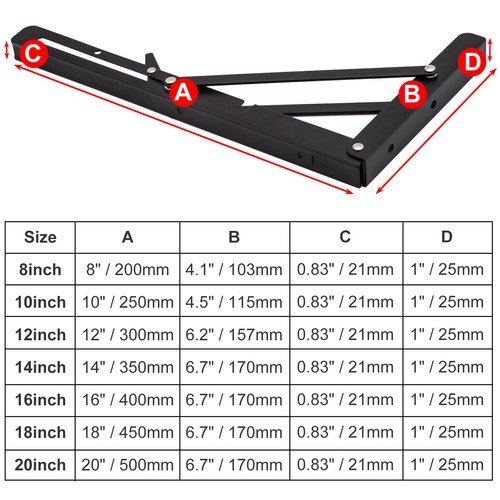 Folding Shelf Bracket Heavy Duty Foldable Table Bench Steel Wall Mounted 2/4PCS - Picture 17 of 20
