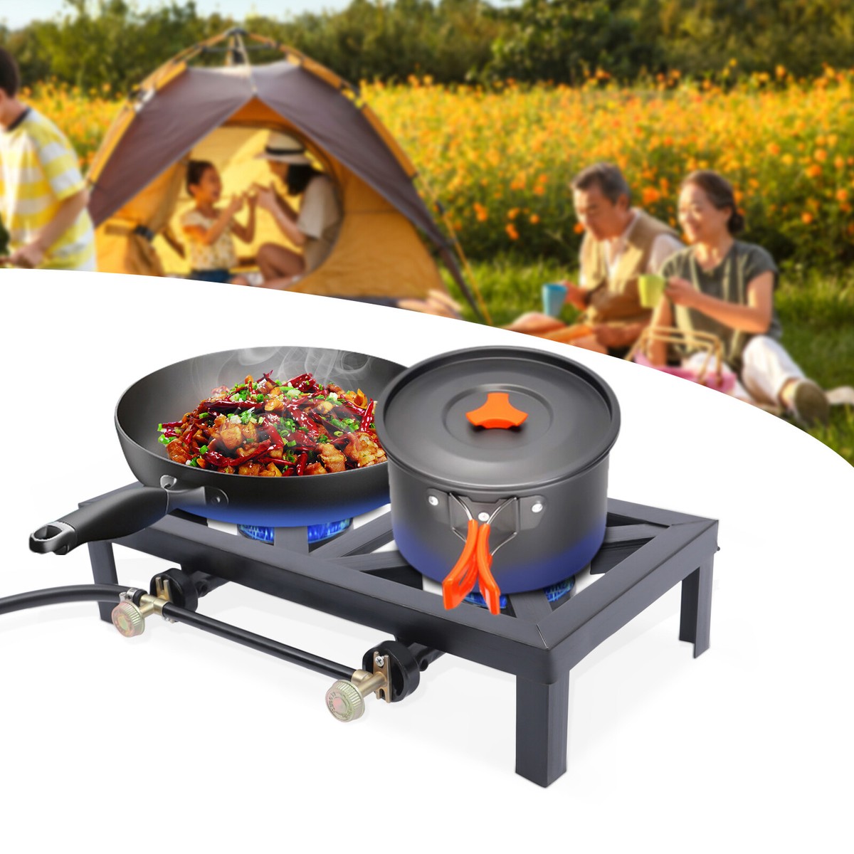 Double Burner Camping Stove Outdoor Cooking Grilling Picnic Propane Gas  Stove | eBay