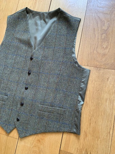 Harris Tweed Waistcoat Mens 2XL Windowpane Check Country Hacking - Picture 2 of 13