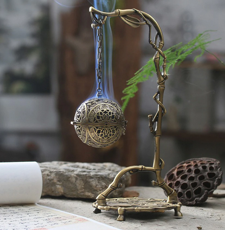 Chinese Dragon Ball Incense Burner Holder Metal Alloy Home