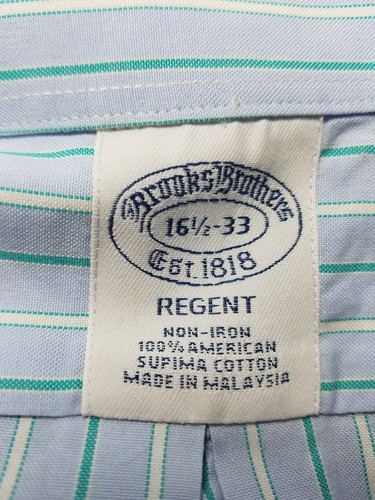 Men's Brooks Brothers (16.5-33 Regent Fit) Blue Stripped Button Front Shirt - Picture 6 of 6