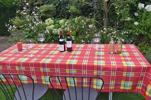 Tablecloth Non-Iron 150X240 Cm Red Green Checkered Design From France Provence - Picture 3 of 7