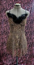 Vintage 90s Fashion Bug Feather Boa Trim Leopard Mesh Chemise Underwire Slip Sm