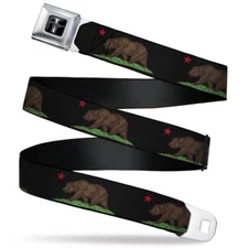 Ford Mustang seatbelt belt - California Flag Black Bear webbing by Buckle-down M