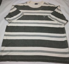 Vintage 90's GUESS Gray And White Striped Ribbed T-shirt Size Men's Large EUC