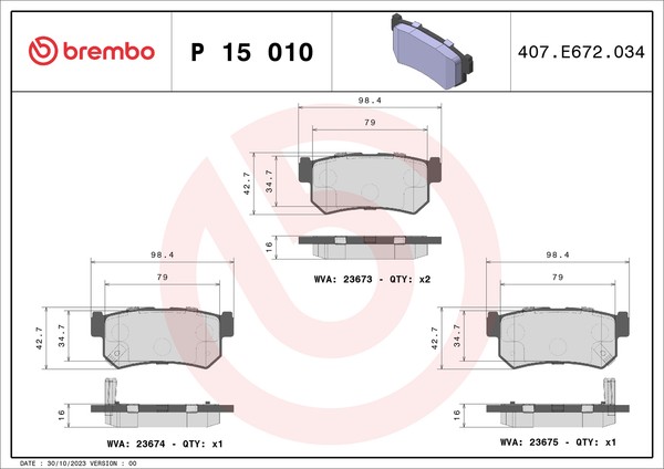 P 15 010 Brembo Bremsbelagsatz, Scheibenbremse FüR Daewoo,Roewe (Saic),Ssangyong-image